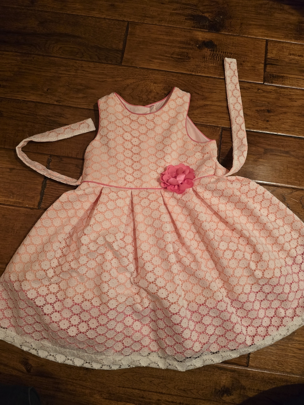 Jona Michelle Pink and White Lace Flower Girl Dress